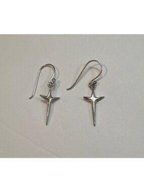 Lavaggi Sterling Cross Modernist Earrings Petite Mid Century Modern Dangle